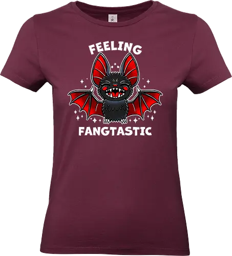 Feeling Fangtastic Bat - Fangtastic Bat, bat, fantasy, halloween, creature, mythical, fangs, spooky, illustration, dark, cute, whimsical, animal, gothic, night, vector - Standard T-Shirt (Frauen)