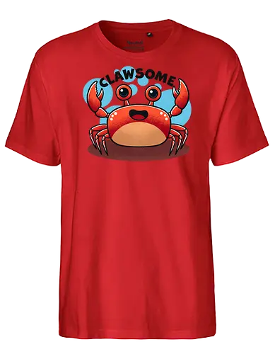 Clawsome Crab  - crab, awesome, seafood, ocean, marine life, beach, funny crab, colorful crab, sea creature, aquatic art, tropical, beach life, animal illustration, crustacean, nature, punny, pun, funny - Fairtrade T-Shirt