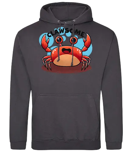 Clawsome Crab  - crab, awesome, seafood, ocean, marine life, beach, funny crab, colorful crab, sea creature, aquatic art, tropical, beach life, animal illustration, crustacean, nature, punny, pun, funny - Standard Hoodie