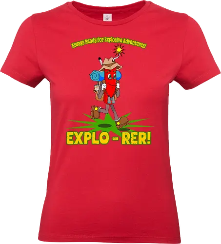 Explo-rer! (Entdecker!) - Abenteuer, Dynamit, Humor, Wanderer, Explo-rer, Explosion, Fernweh, Reisender, Outdoor, Thrill, Nervenkitzel, Cartoon, explosiv, lustig, Abenteuerlust, Bergsteigen, Entdecker, aufregend, komisch, Spannung, cute, kawaii, cartoon - Standard T-Shirt (Frauen)