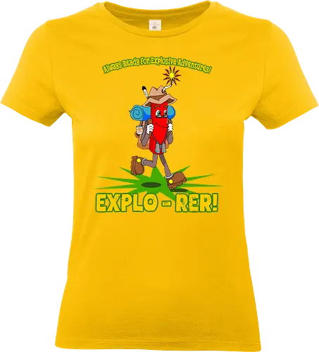Explo-rer! (Entdecker!) - Abenteuer, Dynamit, Humor, Wanderer, Explo-rer, Explosion, Fernweh, Reisender, Outdoor, Thrill, Nervenkitzel, Cartoon, explosiv, lustig, Abenteuerlust, Bergsteigen, Entdecker, aufregend, komisch, Spannung, cute, kawaii, cartoon - Standard T-Shirt (Frauen)