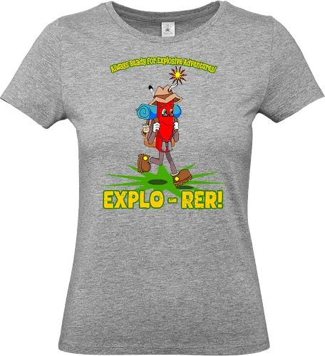 Explo-rer! (Entdecker!) - Abenteuer, Dynamit, Humor, Wanderer, Explo-rer, Explosion, Fernweh, Reisender, Outdoor, Thrill, Nervenkitzel, Cartoon, explosiv, lustig, Abenteuerlust, Bergsteigen, Entdecker, aufregend, komisch, Spannung, cute, kawaii, cartoon - Standard T-Shirt (Frauen)