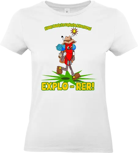 Explo-rer! (Entdecker!) - Abenteuer, Dynamit, Humor, Wanderer, Explo-rer, Explosion, Fernweh, Reisender, Outdoor, Thrill, Nervenkitzel, Cartoon, explosiv, lustig, Abenteuerlust, Bergsteigen, Entdecker, aufregend, komisch, Spannung, cute, kawaii, cartoon - Standard T-Shirt (Frauen)