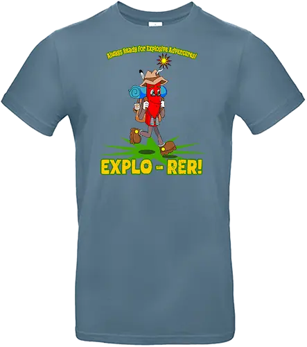 Explo-rer! (Entdecker!) - Abenteuer, Dynamit, Humor, Wanderer, Explo-rer, Explosion, Fernweh, Reisender, Outdoor, Thrill, Nervenkitzel, Cartoon, explosiv, lustig, Abenteuerlust, Bergsteigen, Entdecker, aufregend, komisch, Spannung, cute, kawaii, cartoon - Standard T-Shirt