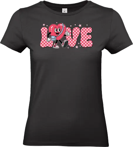 LOVE - love, heart, character, checkered, playful, stars, typography, pink, cartoon, cheerful - Standard T-Shirt (Frauen)