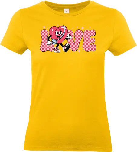 LOVE - love, heart, character, checkered, playful, stars, typography, pink, cartoon, cheerful - Standard T-Shirt (Frauen)