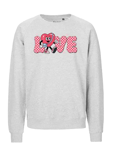LOVE - love, heart, character, checkered, playful, stars, typography, pink, cartoon, cheerful - Fairtrade Sweatshirt