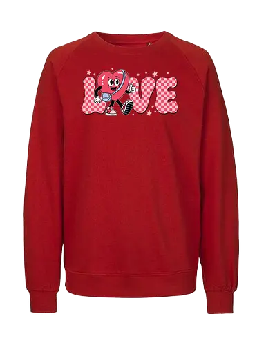 LOVE - love, heart, character, checkered, playful, stars, typography, pink, cartoon, cheerful - Fairtrade Sweatshirt