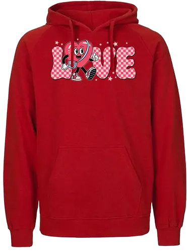 LOVE - love, heart, character, checkered, playful, stars, typography, pink, cartoon, cheerful - Fairtrade Hoodie