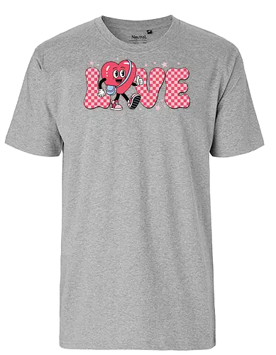 LOVE - love, heart, character, checkered, playful, stars, typography, pink, cartoon, cheerful - Fairtrade T-Shirt
