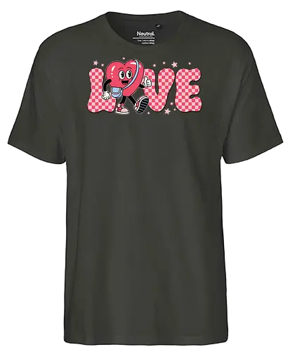 LOVE - love, heart, character, checkered, playful, stars, typography, pink, cartoon, cheerful - Fairtrade T-Shirt