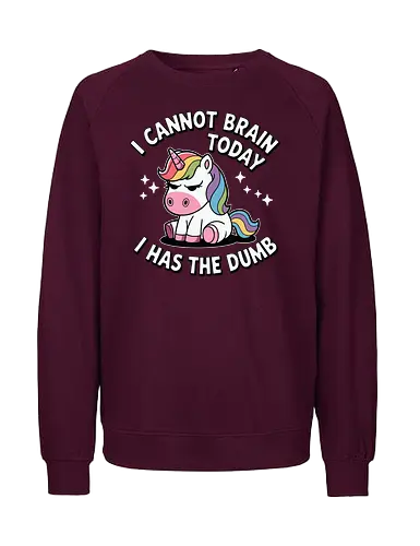 I cannot brain today, I has the dumb - stars, quote, unicorn, rainbow, humor, text, cartoon, cute, fantasy - Fairtrade Sweatshirt