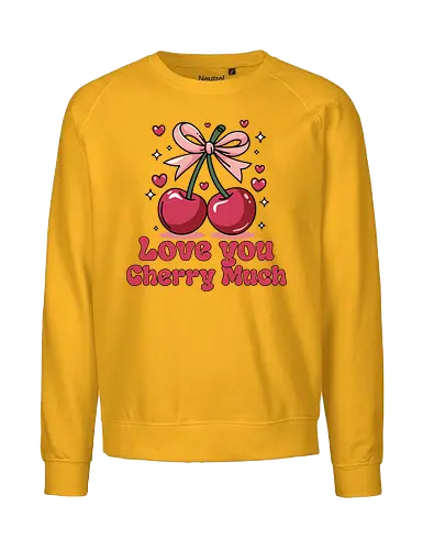 Love you Cherry Much - cherries, love, bow, hearts, stars, phrase, pink, red, playful, adornment - Fairtrade Sweatshirt