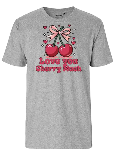 Love you Cherry Much - cherries, love, bow, hearts, stars, phrase, pink, red, playful, adornment - Fairtrade T-Shirt