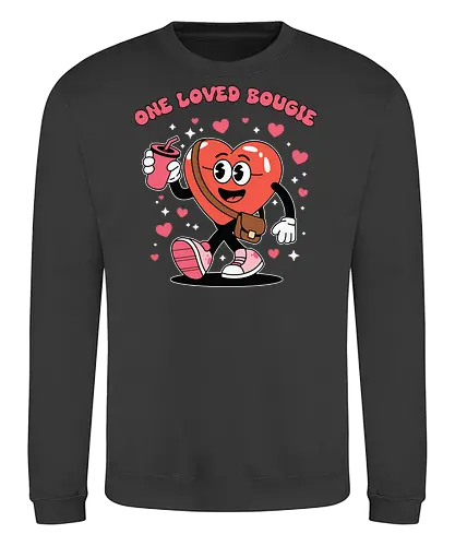 One Loved Bougie - heart, character, cartoon, drink, pink, love, walking, playful, cheerful, graphic design - Sweatshirt