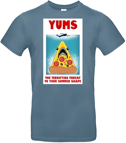 Yums - pizza, hai, parodie, filmplakat, sommerfigur, jaws, lustiges design, cartoon, nostalgisch, retro-stil, kawaii, monsterpizza, popkultur, humor, kreative kunst, fast food, strandstimmung, comicstil, kultfilm, spaß, summer - Standard T-Shirt