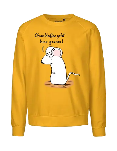 Ohne Kaffee geht hier garnix! - kaffee, müde, maus, t-shirt, einzigartig, handgezeichnet, originell, selbstironie, animal, art, relax, wear, design, minimal, kunst, humorvoll, illustration, chill, vibes, statement, shirt, kaffeejunkie, morgentrend - Fairtrade Sweatshirt