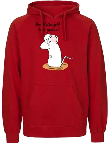 Ohne Kaffee geht hier garnix! - kaffee, müde, maus, t-shirt, einzigartig, handgezeichnet, originell, selbstironie, animal, art, relax, wear, design, minimal, kunst, humorvoll, illustration, chill, vibes, statement, shirt, kaffeejunkie, morgentrend - Fairtrade Hoodie