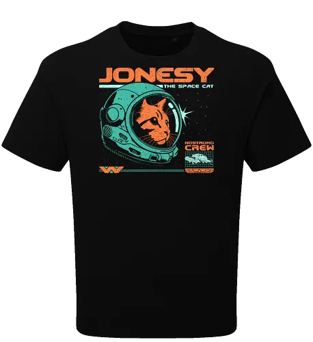 Jonesy The Space Cat - jonesy, 80s, 80s movies, alien, aliens, cat, cult movies, nostromo, retro, ripley, science fiction, scifi, space, vintage, weyland yutani - Oversize T-Shirt