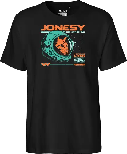 Jonesy The Space Cat - jonesy, 80s, 80s movies, alien, aliens, cat, cult movies, nostromo, retro, ripley, science fiction, scifi, space, vintage, weyland yutani - Fairtrade T-Shirt