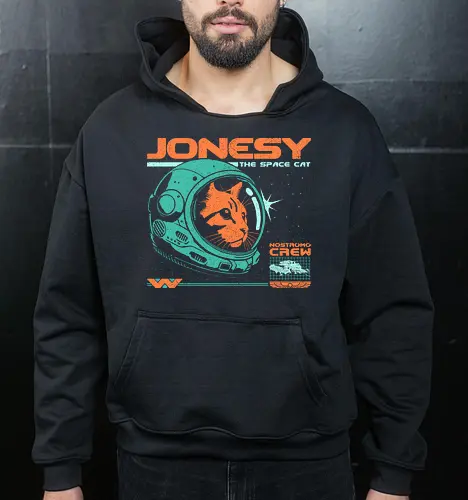 Jonesy The Space Cat - jonesy, 80s, 80s movies, alien, aliens, cat, cult movies, nostromo, retro, ripley, science fiction, scifi, space, vintage, weyland yutani - Cropped Hoodie