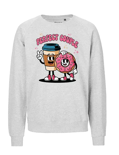 Perfect Couple - cartoon, coffee, donut, friendship, humor, food, fun, characters, cute, companionship - Fairtrade Sweatshirt