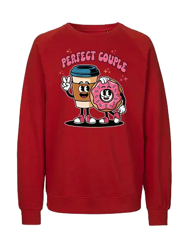 Perfect Couple - cartoon, coffee, donut, friendship, humor, food, fun, characters, cute, companionship - Fairtrade Sweatshirt
