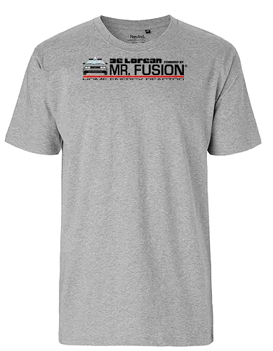 Powered By Mr Fusion  - Future, delorean, doc brown, funny pop, funny quote, geek, hill valley, joke, marty mcfly, meme, memes, nerd, parody, time travel, vintage - Fairtrade T-Shirt