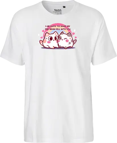 Happy to share my brain cell - couples, matching couple, kawaii, niedliche Calico, Calico-Katze, eine Gehirnzelle, Gehirnzelle, romantische Katze, Katzenpaar, passend, Paare, passendes Paar, kawaii, pastell, cute calico, calico cat, one brain cell, brain cell, romantic cat, cat couple, matching, pastel, singular brain cell, head empty cat, friendship, rainbow cats - Fairtrade T-Shirt
