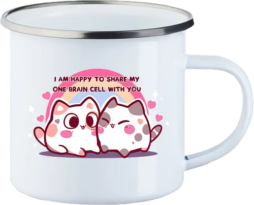 Happy to share my brain cell - couples, matching couple, kawaii, niedliche Calico, Calico-Katze, eine Gehirnzelle, Gehirnzelle, romantische Katze, Katzenpaar, passend, Paare, passendes Paar, kawaii, pastell, cute calico, calico cat, one brain cell, brain cell, romantic cat, cat couple, matching, pastel, singular brain cell, head empty cat, friendship, rainbow cats - Emailletasse