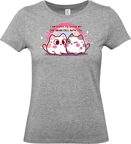 Happy to share my brain cell - couples, matching couple, kawaii, niedliche Calico, Calico-Katze, eine Gehirnzelle, Gehirnzelle, romantische Katze, Katzenpaar, passend, Paare, passendes Paar, kawaii, pastell, cute calico, calico cat, one brain cell, brain cell, romantic cat, cat couple, matching, pastel, singular brain cell, head empty cat, friendship, rainbow cats - Standard T-Shirt (Frauen)