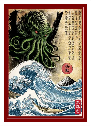 Great Cthulhu in Japan woodblock