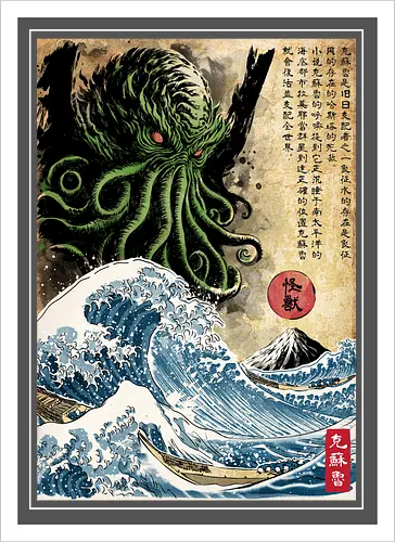 Great Cthulhu in Japan woodblock