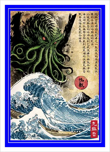 Great Cthulhu in Japan woodblock
