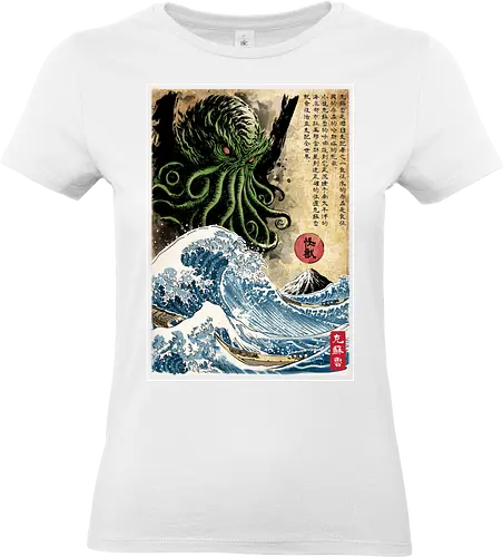 Great Cthulhu in Japan woodblock - novels, octopus, japanese art, cthulhu, lovecraft - Standard T-Shirt (Frauen)