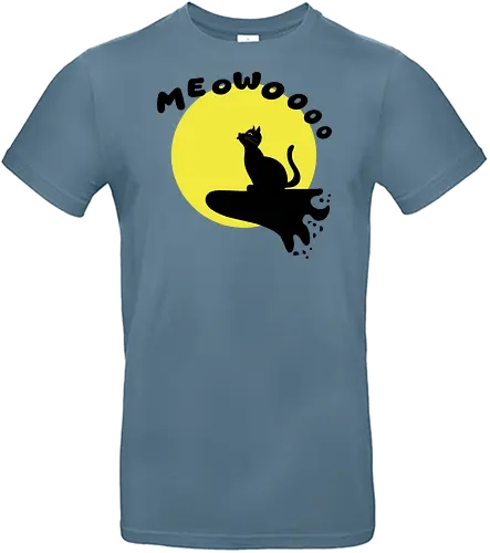 Cat Howling at the Moon (Katze heult den Mond an) - kawaii, silhouette, lustig, katzenliebhaber, tierhumor, mondschein, nachtstimmung, mondanbeter, tiermotiv, schwarzweiß, mystisch, niedlich, cartoon, katze, mond, miauen, heulen, nacht, minimalistisch, süß - Standard T-Shirt