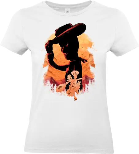 sweet memories - astronaut, cartoon, 80s, cool, galaxy, negative space, glow, dramatic, movie, kids, children, childhood, 90s, friendship, bestfriend, valentine, love, care, family, silhouette, sherif, woody, buzz, lightyear, abstract - Standard T-Shirt (Frauen)