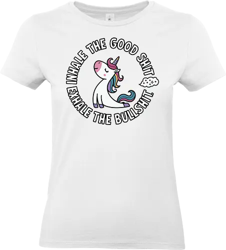 Inhale the good shit exhale the bullshit.  - unicorn, motivational, quote, whimsical, colorful, humor, inspirational, text, cartoon - Standard T-Shirt (Frauen)
