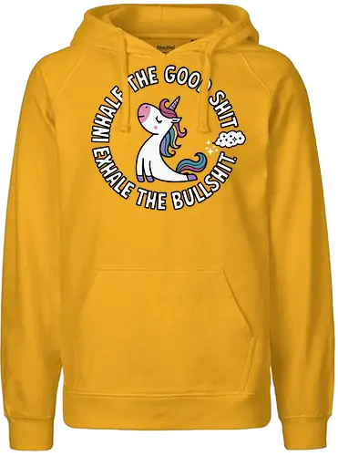Inhale the good shit exhale the bullshit.  - unicorn, motivational, quote, whimsical, colorful, humor, inspirational, text, cartoon - Fairtrade Hoodie