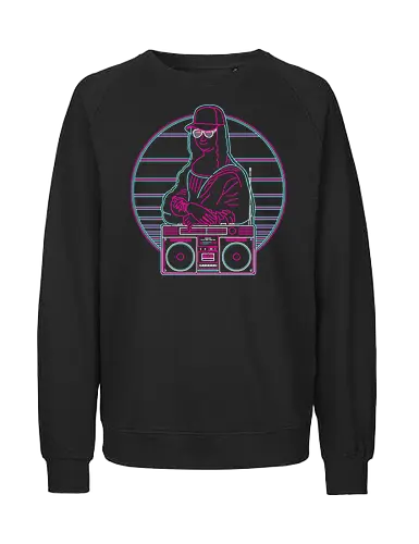 Retro Mona Lisa - mona lisa, leonardo da vinci, da vinci, renaissance, davinci, leonardo, 1980s, retro, 80s, the 80s, retrowave, sunset, boom box, 1980 - Fairtrade Sweatshirt