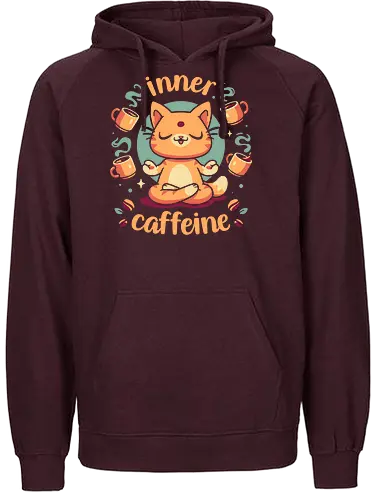 Inner Caffeine - cat, kawaii cute, coffee, caffeine addict, cup of coffee, drink, espresso, funny, inner peace, meditation, yoga, zen, kitten, meow - Fairtrade Hoodie