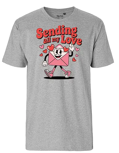 Sending all my Love - envelope, love, hearts, character, animation, message, greeting, cheerful, text, walking - Fairtrade T-Shirt