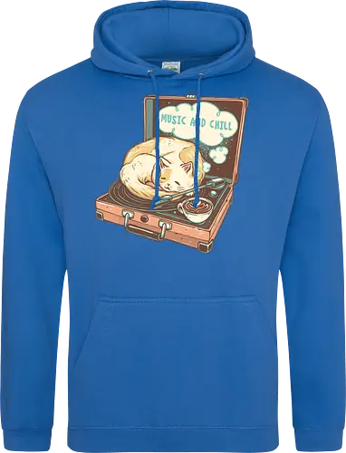 Music and Chill Cat - Music, cat, cats, relax, chill, cute, coffee, classic, retro - Standard Hoodie