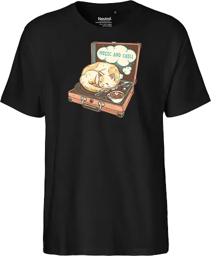 Music and Chill Cat - Music, cat, cats, relax, chill, cute, coffee, classic, retro - Fairtrade T-Shirt