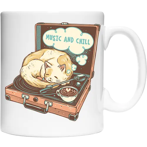 Music and Chill Cat - Music, cat, cats, relax, chill, cute, coffee, classic, retro - Keramiktasse
