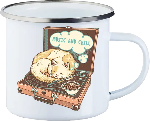 Music and Chill Cat - Music, cat, cats, relax, chill, cute, coffee, classic, retro - Emailletasse