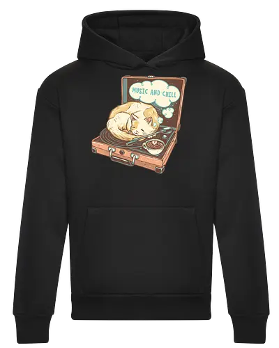 Music and Chill Cat - Music, cat, cats, relax, chill, cute, coffee, classic, retro - Heavyweight Hoodie