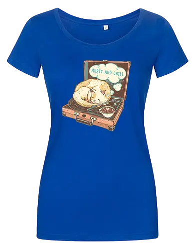 Music and Chill Cat - Music, cat, cats, relax, chill, cute, coffee, classic, retro - Damen T-Shirt