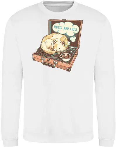 Music and Chill Cat - Music, cat, cats, relax, chill, cute, coffee, classic, retro - Sweatshirt