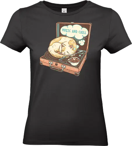 Music and Chill Cat - Music, cat, cats, relax, chill, cute, coffee, classic, retro - Standard T-Shirt (Frauen)